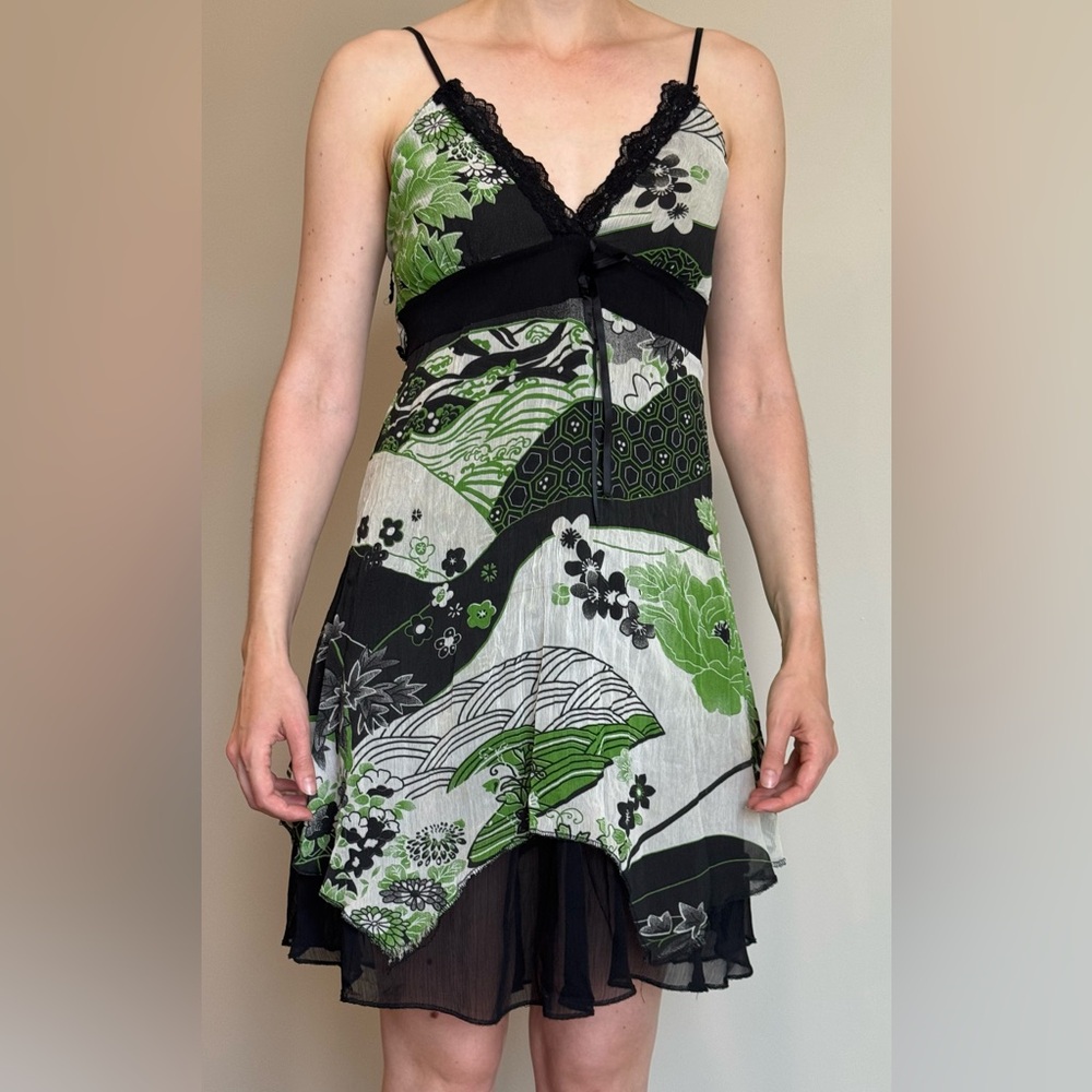 Vintage Black and Green Floral Dress